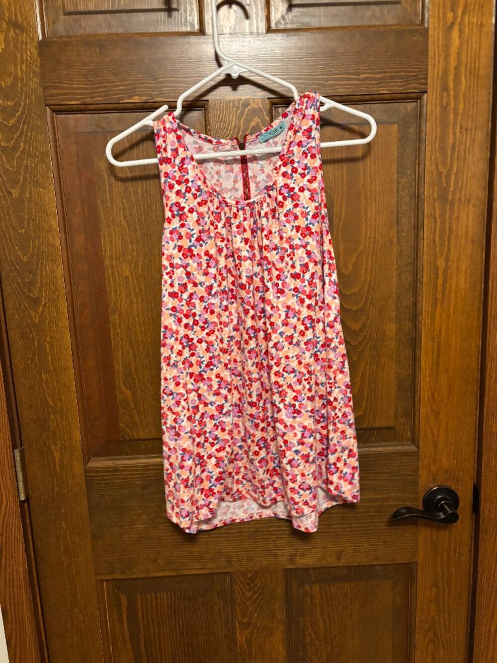Floral Sleeveless Tunic Tank Pink Red Blue